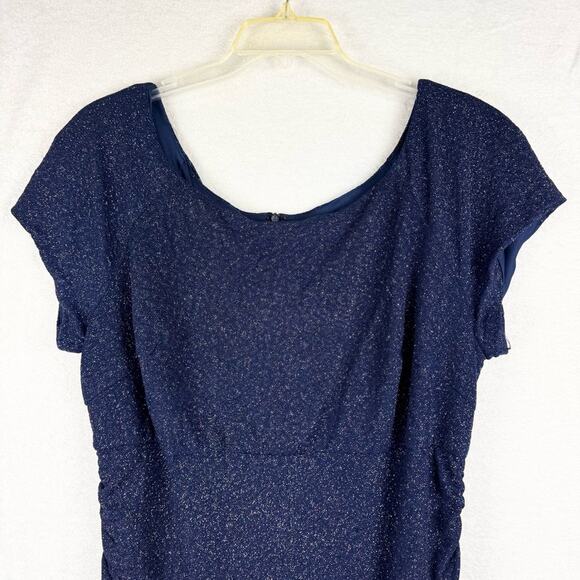 Jules & Cleo Ruched Glitter Knit Cap Sleeve Sheath Stretch Gown Navy Plus Sz 2X - Picture 5 of 16